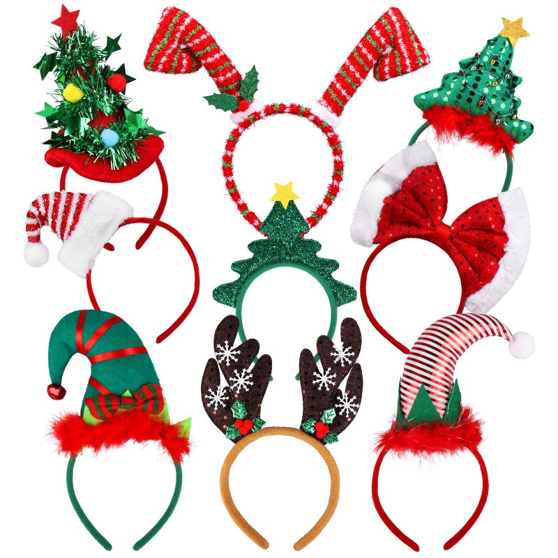 يوراتوت URATOT 9 حزمة الإبداعية عطلة Headbands عيد الميلاد حزب زي أغطية الرأس الجان قبعات الحفلات الرنة Headbands لعيد الميلاد التبعي - Image 1